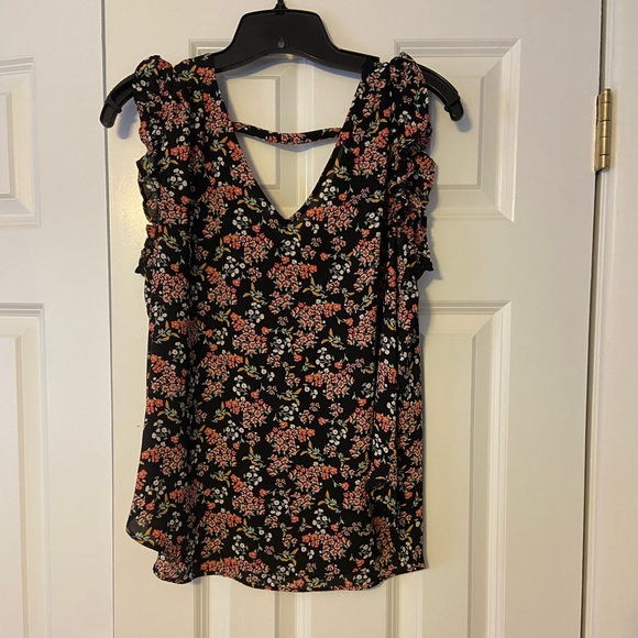 Ann Taylor LOFT Ruffle Sleeve Bar Back Top - Picture 1 of 1